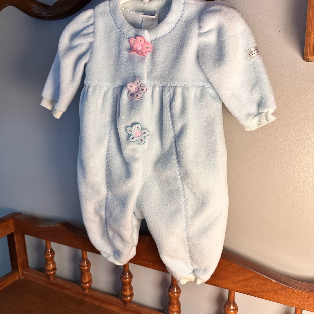 Little Me Light Blue Bodysuit with Pink and Purple Flower Buttons